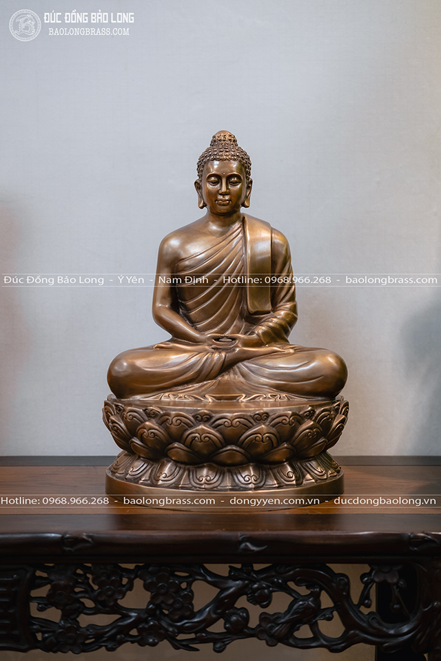 Tượng Phật Thích Ca Bằng Đồng Đỏ Màu Trầm Cổ Cao 40Cm