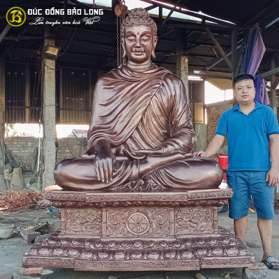 Tượng Phật Thích Ca Bệ Kim Cang Đồng Đỏ Cao 2m17 Cho Chùa