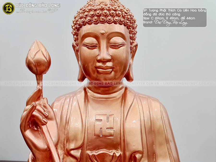 Tượng Phật Thích Ca Niêm Hoa Vi Tiếu Bằng Đồng Đỏ Cao 69cm