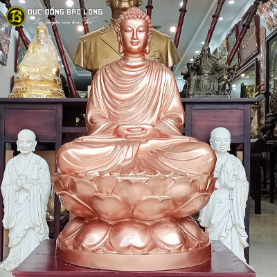 Tượng Phật Thích Ca Ngồi Bệ Sen Đúc Đồng Đỏ Cao 90cm