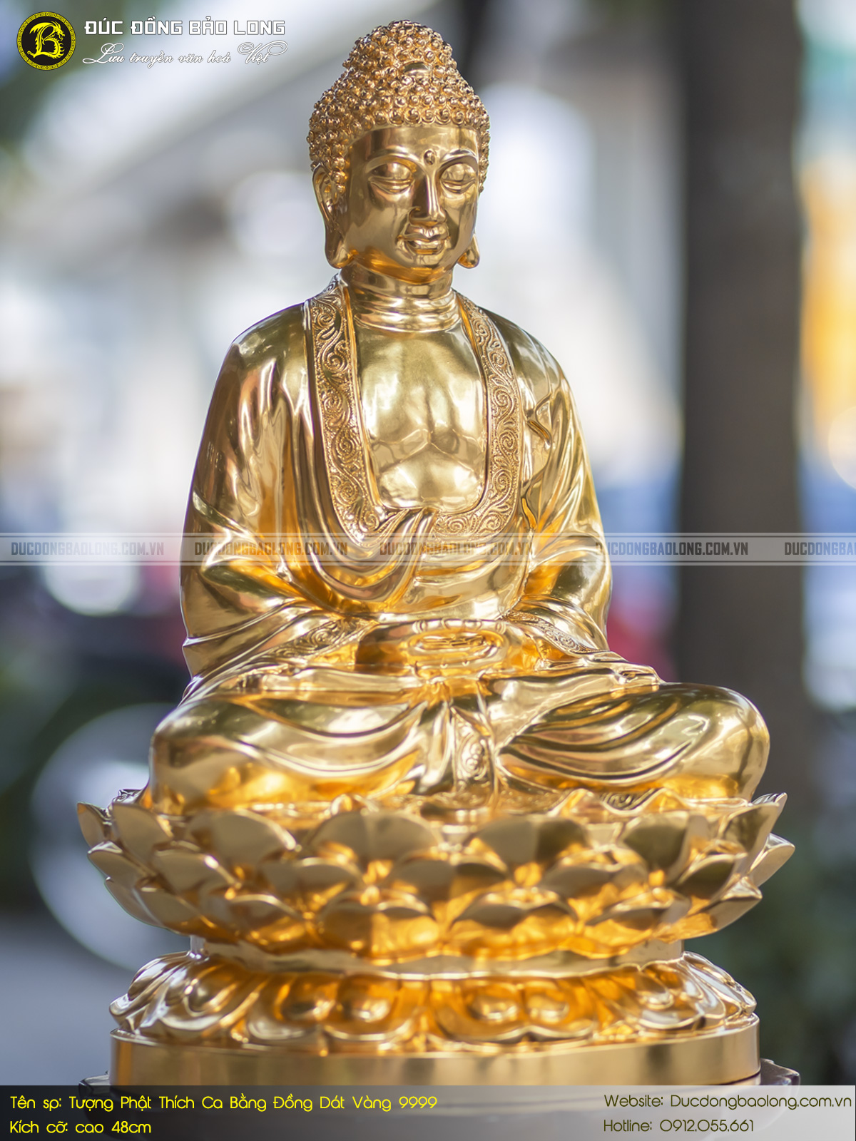 Tượng Phật Thích Ca bằng đồng dát vàng cao 48cm