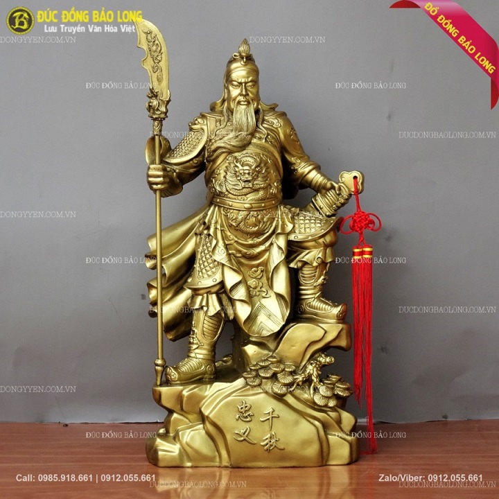 Tượng Quan Vân Trường Đứng Chống Đao Bằng Đồng Cao 63cm