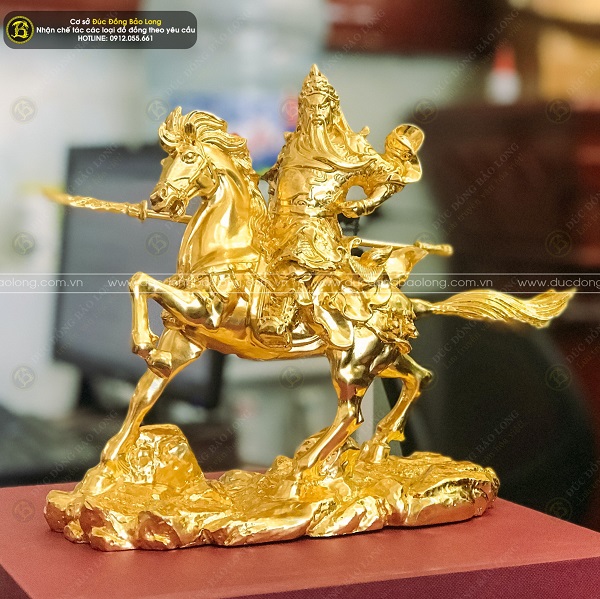 Tượng Quan Công Cưỡi Ngựa Bằng Đồng 23cm Dát Vàng 9999