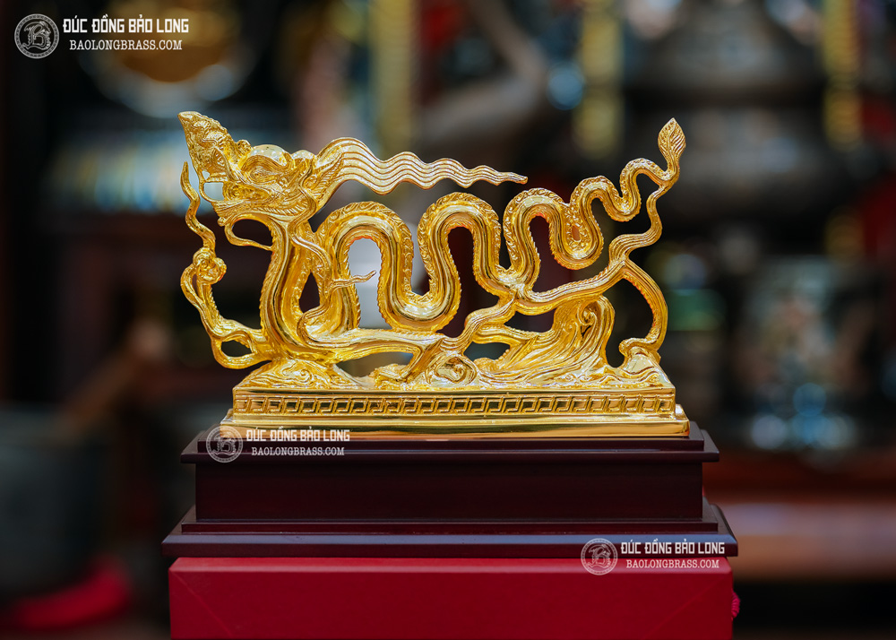 Tượng Rồng Thời Lý Bằng Đồng Dát Vàng 9999 Cao 14cm