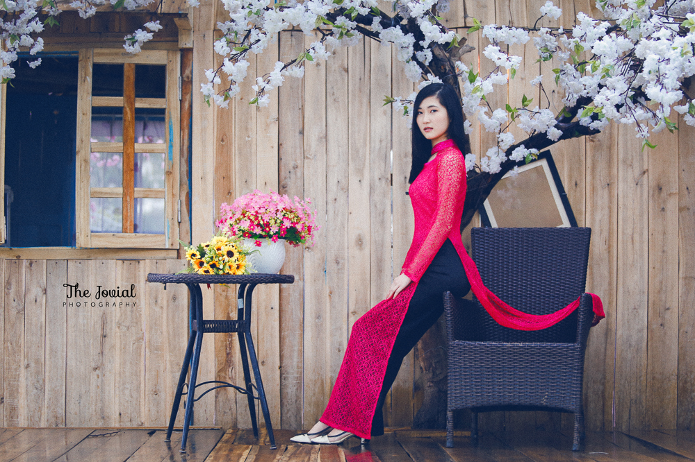 áo dài kỷ yếu ren hồng