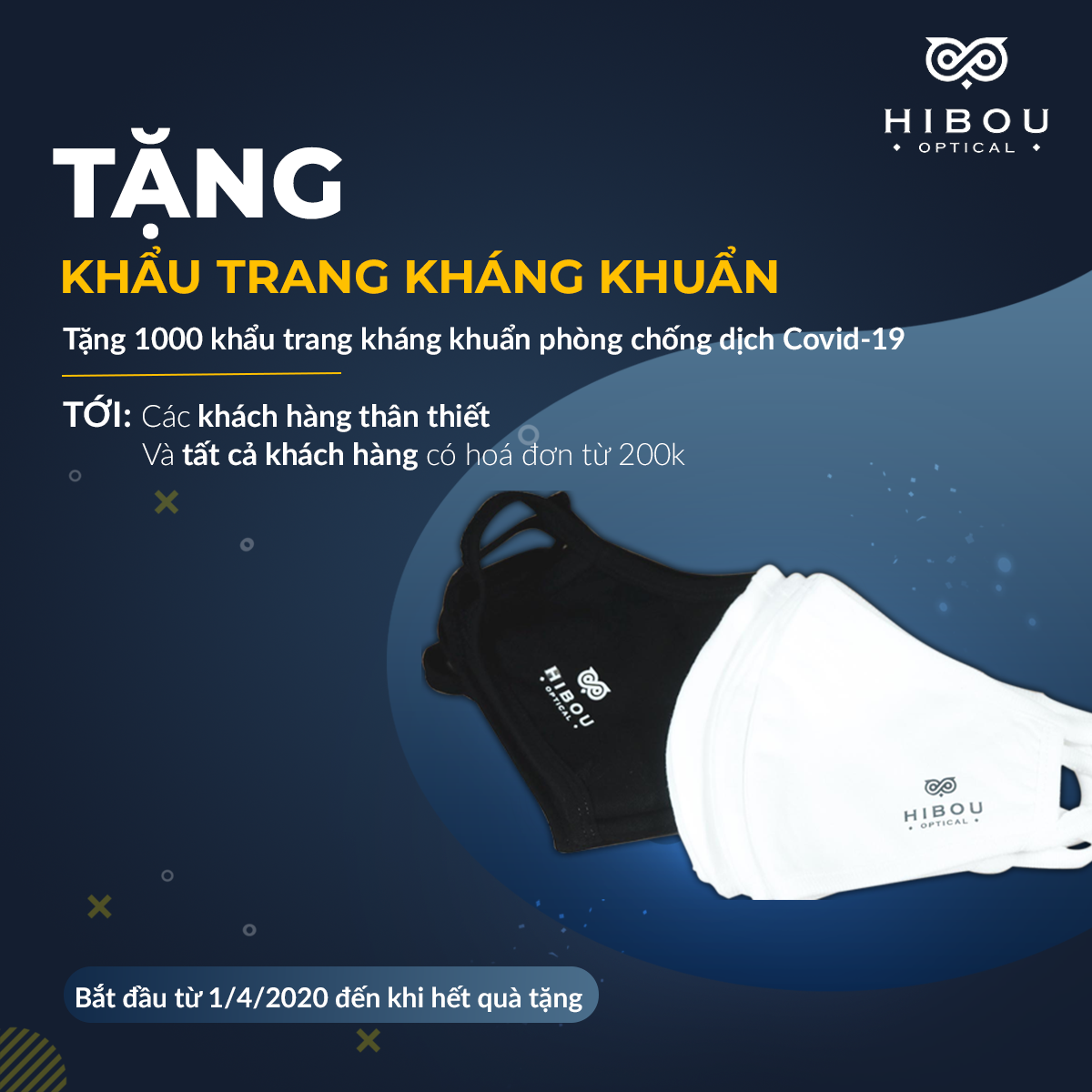 Hibou Optical tặng 1000 khẩu trang chống khuẩn phòng chống Covid-19