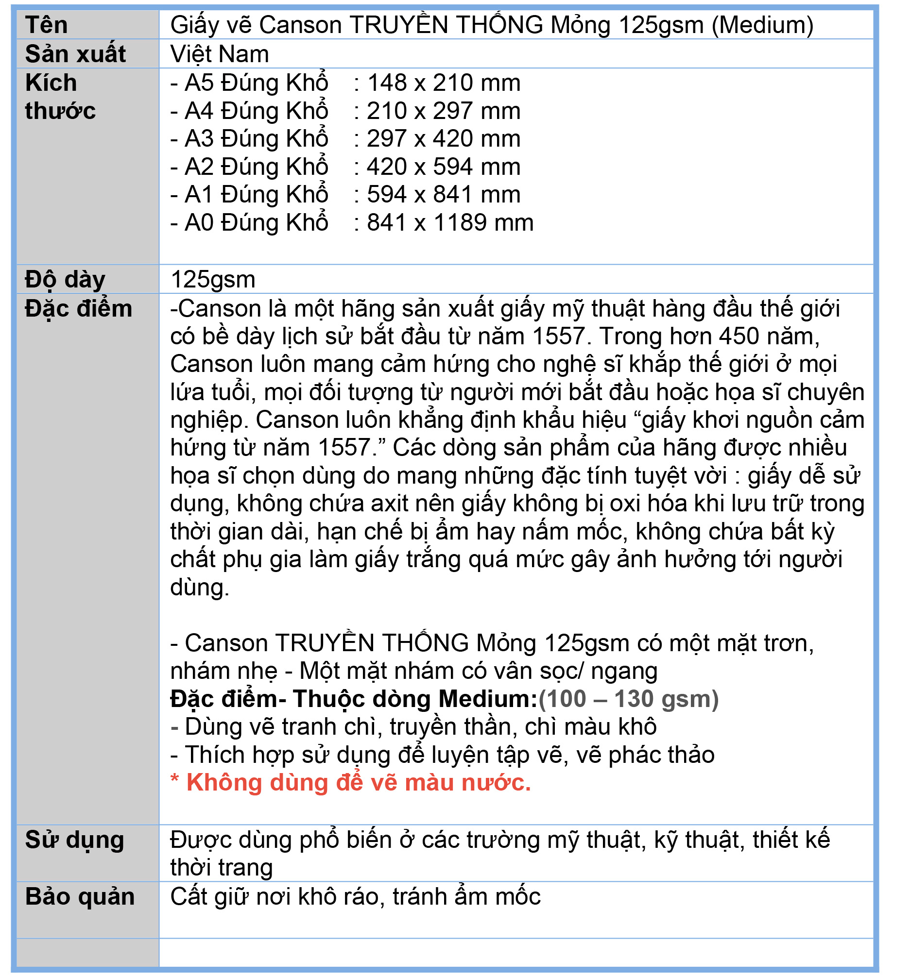 Giấy Canson truyền thống (125 gsm)