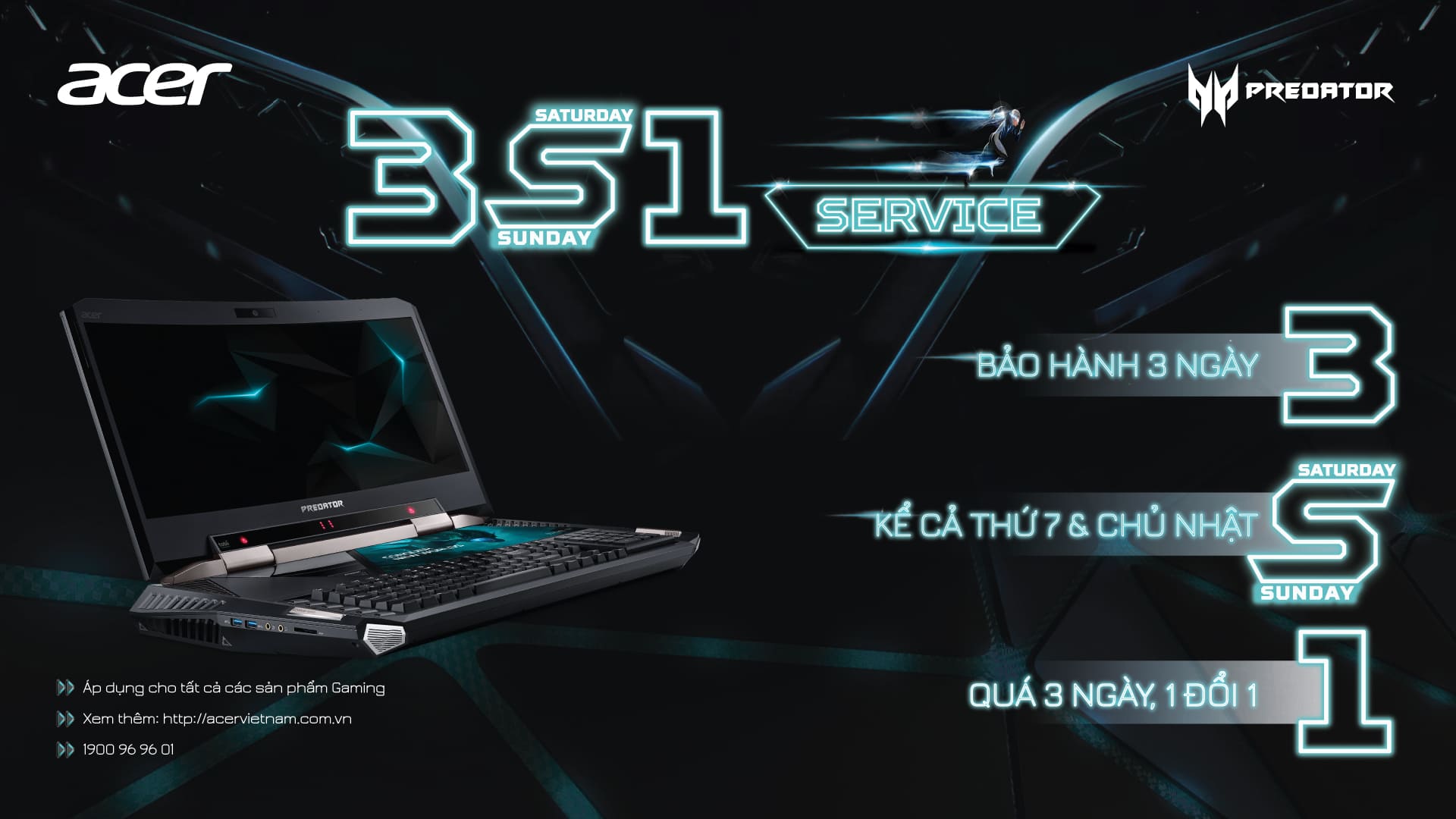 Chính sách bảo hành 3S1 cho các sản phẩm gaming Acer