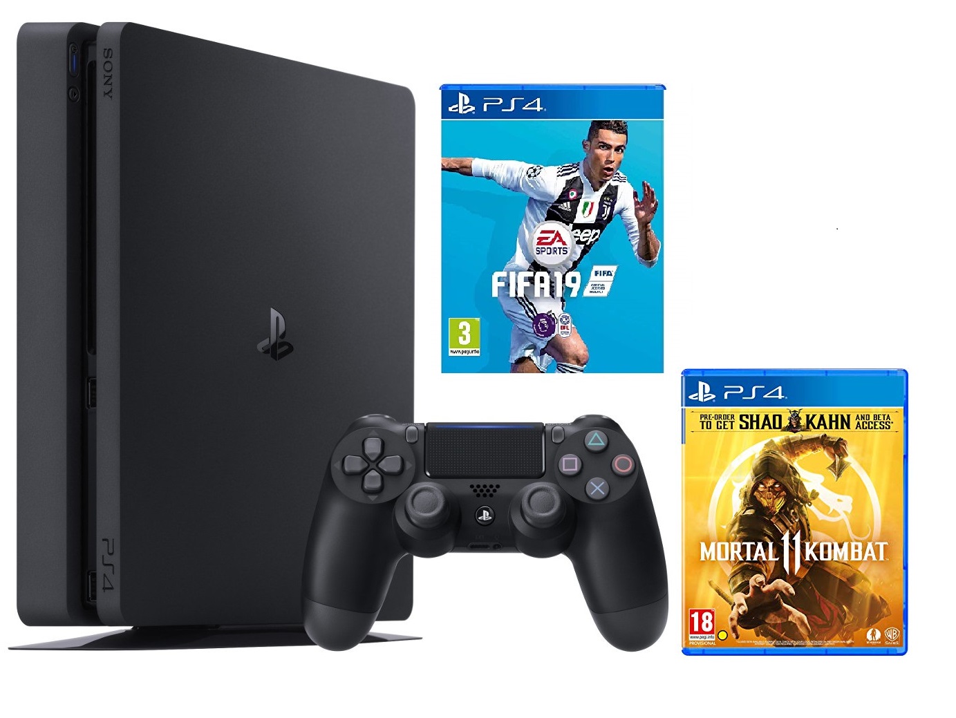 Máy PS4 Slim 1TB + 2 game MK11 và Fifa19