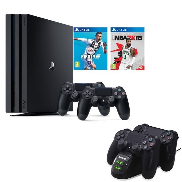 Máy PS4 Pro 1TB + 2 tay cầm + Tặng 2 đĩa game + bộ sạc 2 tay cầm