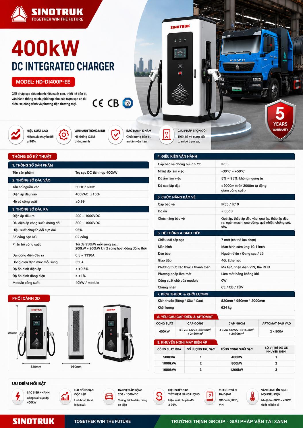 TRỤ SẠC ĐIỆN 400KW CHO XE ĐIỆN HOWO