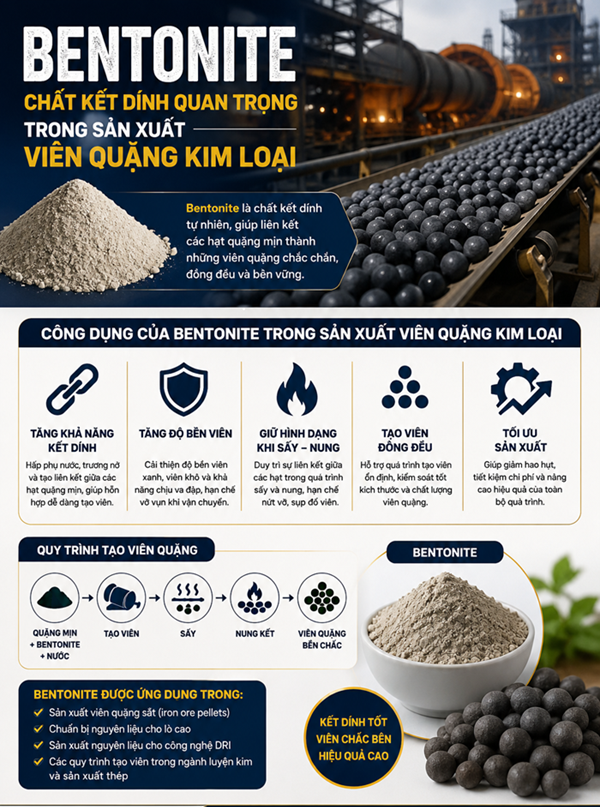 BENTONITE – CHẤT KẾT DÍNH QUAN TRỌNG TRONG SẢN XUẤT VIÊN QUẶNG KIM LOẠI