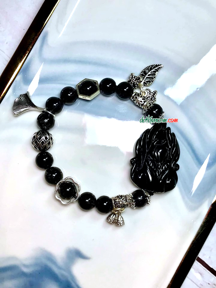 Vòng Tay Hồ Tiên Chúa Thạch Anh Đen Đá Hồ Ly Tỳ Hưu Phong Thuỷ
