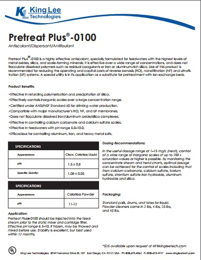 Hoá chất chống cáu cặn Kinglee - Pretreat Plus®-0100 (Cooling tower, Lò Hơi, Màng lọc RO) nhập khẩu Hoá chất chống cáu cặn Kinglee - Pretreat Plus®-0100 (Cooling tower, Lò Hơi, Màng lọc RO) nhập khẩu