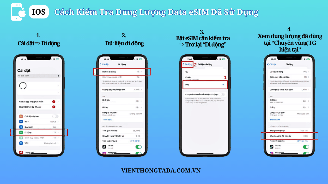 Cách Kiểm Tra Dung Lượng Data eSIM Đã Sử Dụng