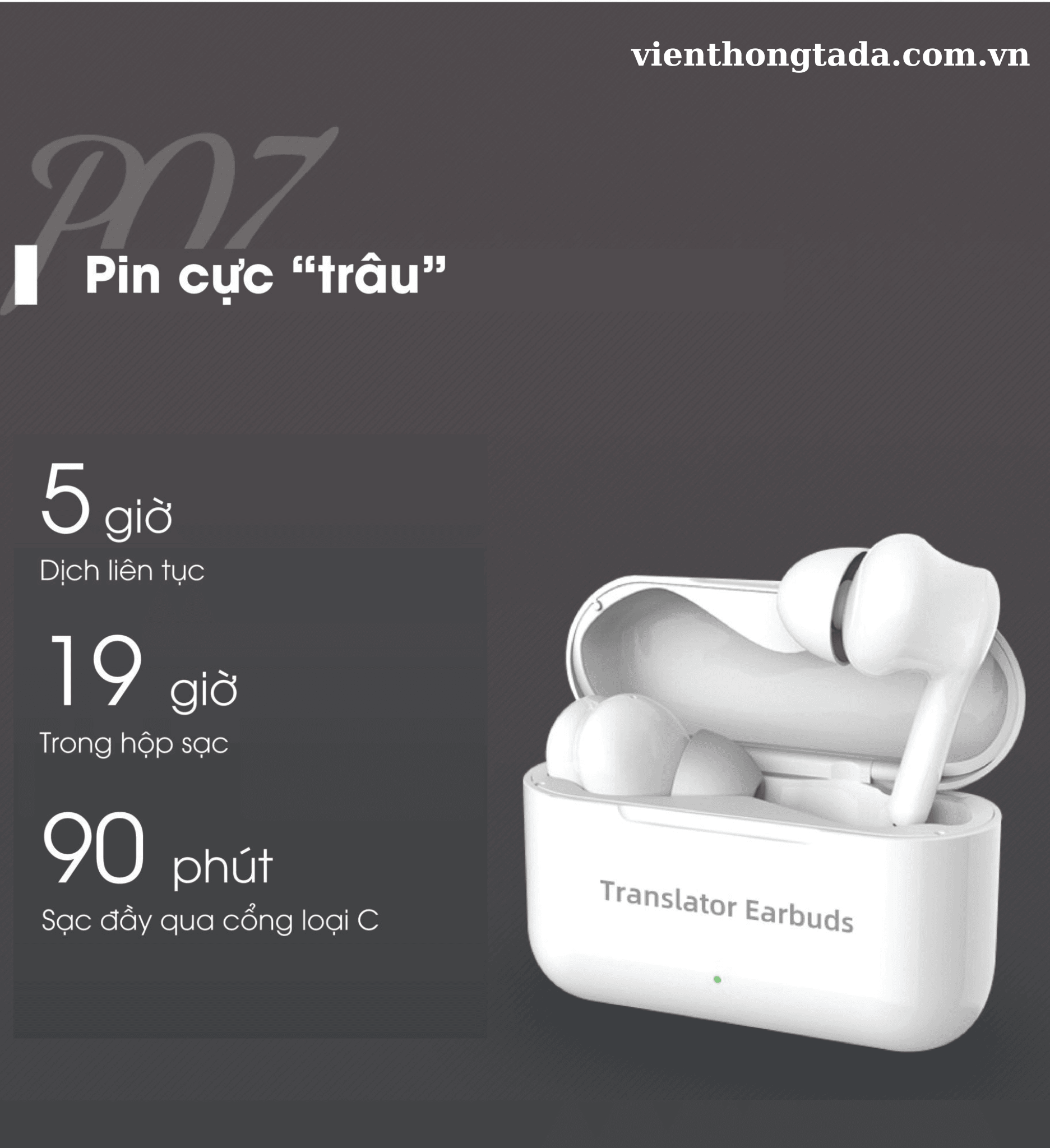 VTalk Ear | Tai nghe phiên dịch không dây trực tiếp, Dịch 127 ngôn ngữ, Dịch song song 2 chiều - Hàng chính hãng