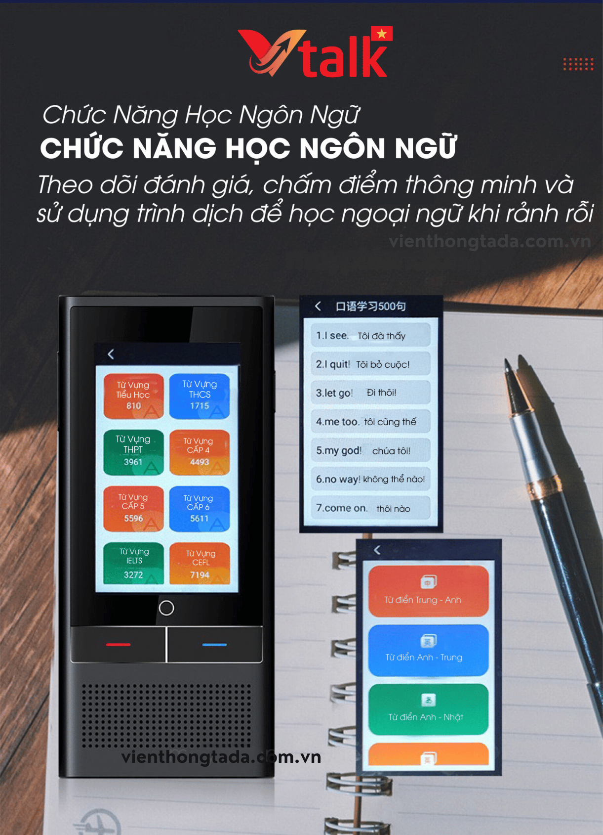 MÁY PHIÊN DỊCH CẦM TAY VTALK PLUS+ 2024 (tada việt nam)