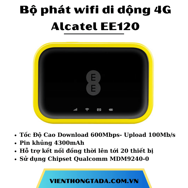 Alcatel EE120 | Bộ phát Wifi di động 4G tốc độ cao 600Mbps, Pin lớn 4300mAh, Băng tần kép | Bảo hành 12 tháng 1 đổi 1