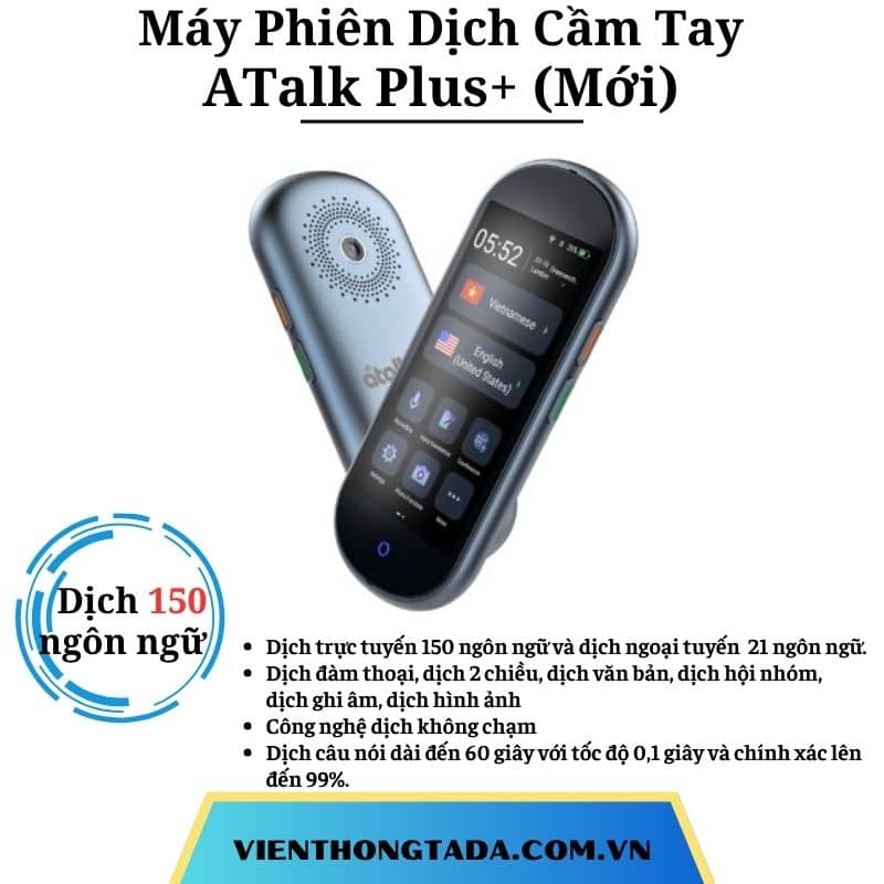 ATalk Plus+ (Mới) | Máy Phiên Dịch 2 Chiều Cầm Tay | Dịch Tự Động Không Chạm, Dịch Offline 21 Ngôn Ngữ