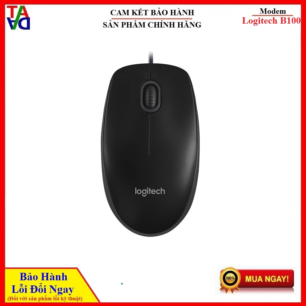 Chuột có dây Logitech B100 - Hàng chính hãng - Bảo Hành 36 Tháng