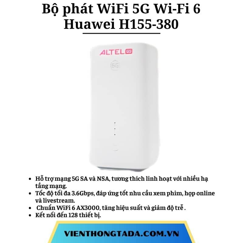 Huawei H155-380 | Router WiFi 5G Wi-Fi 6 AX3000, tốc độ 3.6Gbps, kết nối 128 thiết bị | Bảo hành 1 đổi 1