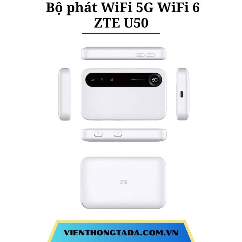 ZTE U50 | Router WiFi di động 5G WiFi 6 AX1800, Tốc độ 2.63Gbps, Kết nối 32 thiết bị, Pin 4500mAh | Bảo hành 1 đổi 1