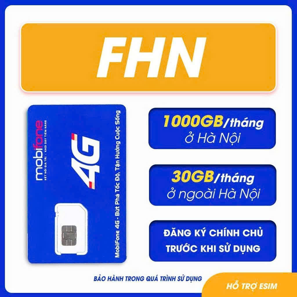 (Đã Có Tháng Đầu) Sim 4G Mobifone FHN Có 1000GB/Tháng Trong Khu Vực Hà Nội.