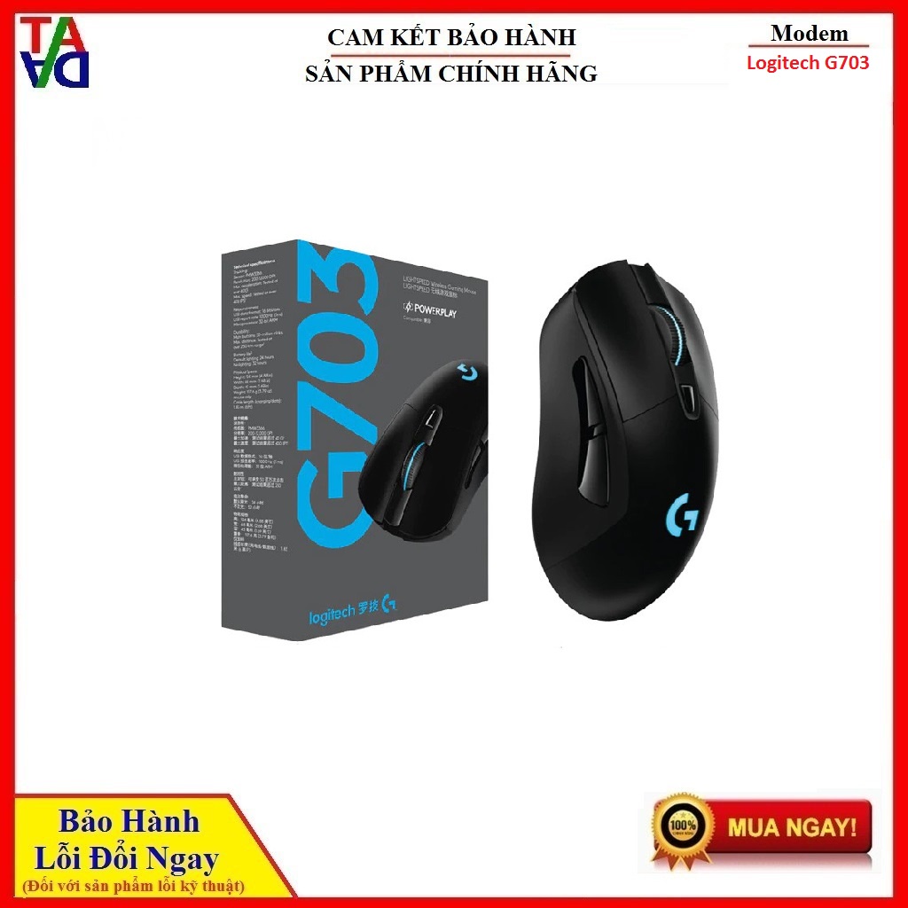 CHUỘT CHƠI GAME KHÔNG DÂY LOGITECH LIGHTSPEED G703 ĐƯỢC TRANG BỊ CẢM BIẾN HERO - HÀNG CHÍNH HÃNG - BẢO HÀNH 24 THÁNG