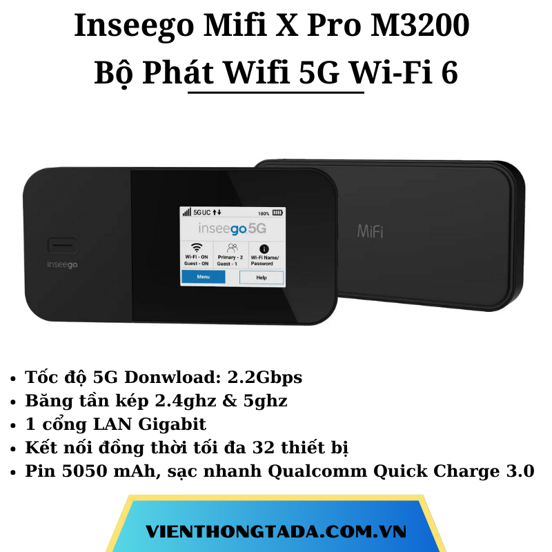 Inseego Mifi X Pro M3200 | Bộ phát wifi 5G, Tốc độ cao 2.2Gbps, Băng tần kép, Pin lớn | Bảo hành 12 tháng