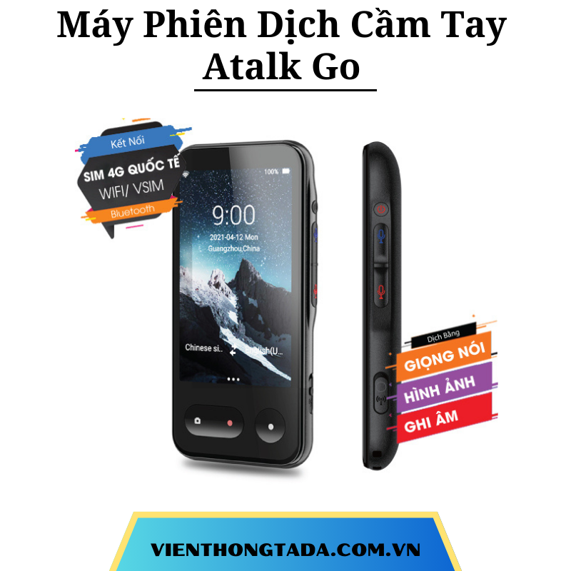 Atalk Go | Máy Phiên Dịch Cầm Tay | Dịch 138 ngôn ngữ, Dịch Offline, Dịch 2 chiều, Pin lớn.