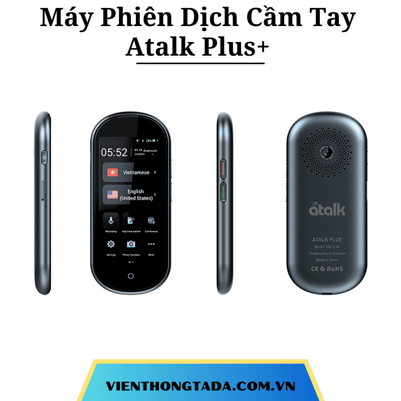 Atalk Plus+ | Máy Phiên Dịch Cầm Tay | Dịch 137 ngôn ngữ, Dịch offline, Dịch 2 chiều, Pin 2000mAh