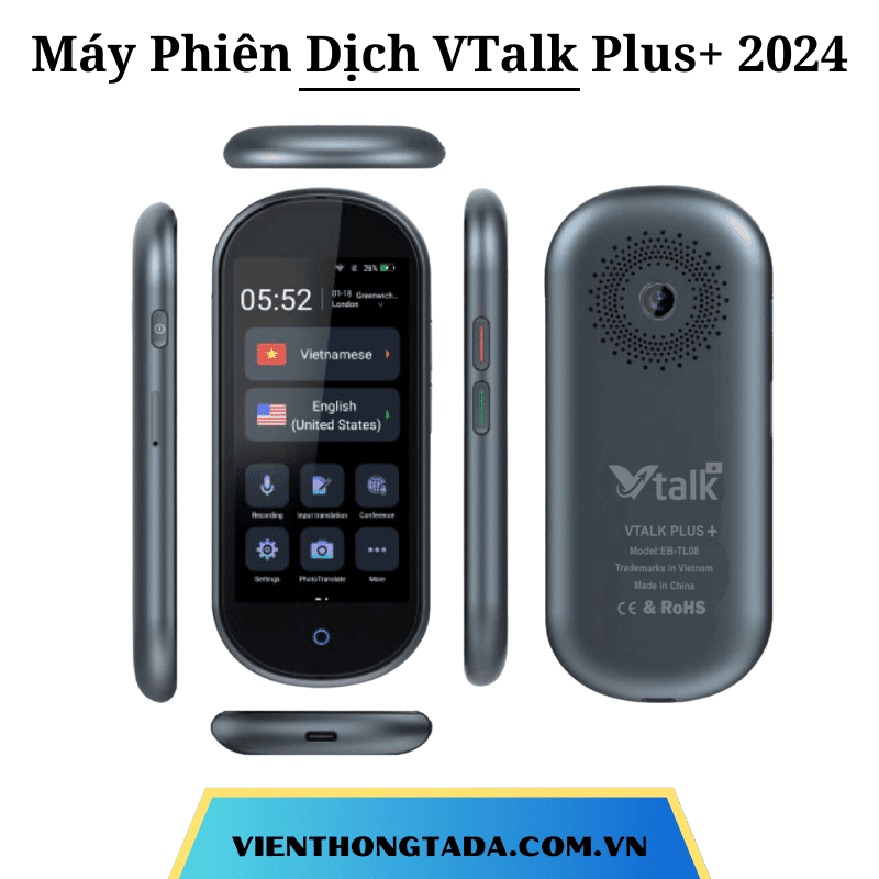 VTalk Plus+ 2024| Máy Phiên Dịch Cầm Tay Cho Du Lịch, Công Tác, Học Tập | Dịch Tức Thời 137 Ngôn Ngữ, Pin 2500mAh