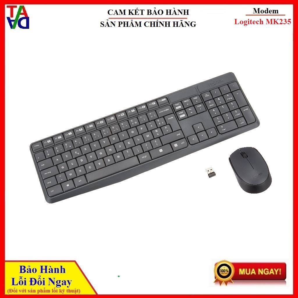 Combo bàn phím + chuột không dây Logitech MK235 - Hàng chính hãng - Bảo hành 12 tháng 1 đổi 1