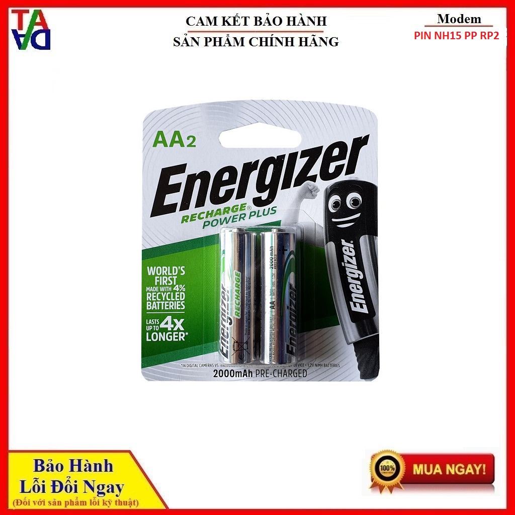 PIN SẠC ENERGIZER AA 2000 MAH NH15 PP RP2 - HÀNG CHÍNH HÃNG