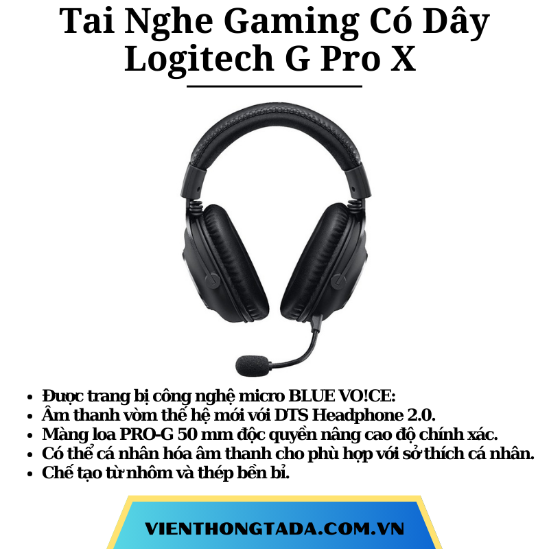 Tai Nghe Gaming Có Dây Logitech G Pro X (Đen)- Hàng chính hãng- Bảo hành 24 tháng
