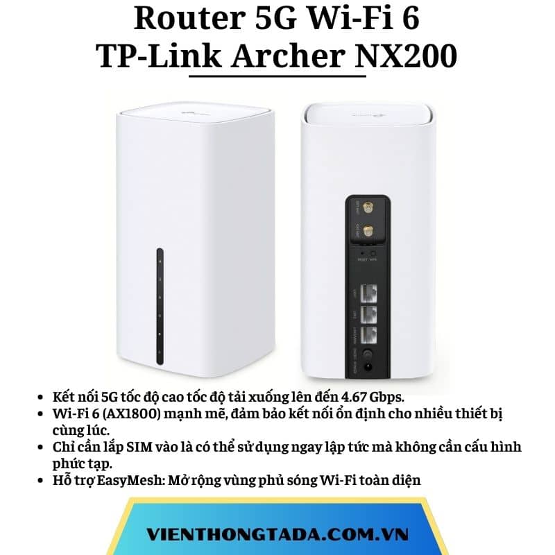 TP-Link Archer NX200 | Router 5G Wi-Fi 6 | Băng Tần Kép, 4.67 Gbps, Cổng WAN/LAN Gigabit | Hàng Chính Hãng