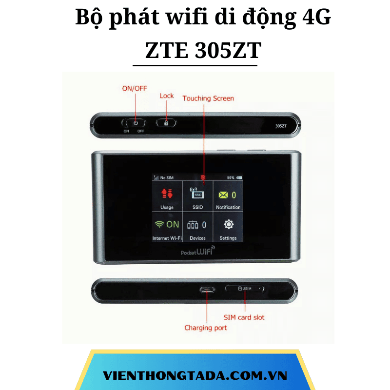 ZT5 305ZT | Bộ Phát Wifi Di Động 4G LTE, Tốc Độ Cao 187,5Mbps, Pin 2700mAh, Băng Tần Kép | Bảo hành 12 tháng