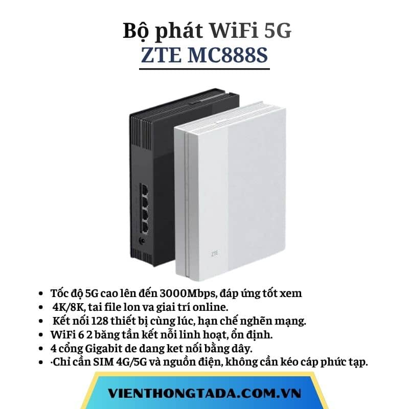 ZTE MC888S | Bộ phát WiFi 5G WiFi 6 AX3000, tốc độ 3.000Mbps, hỗ trợ 128 thiết bị, 4 cổng Gigabit Ethernet | Hàng chính hãng