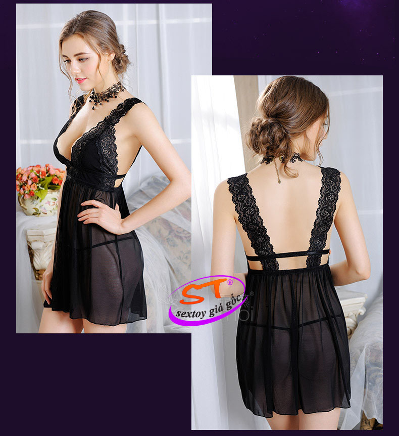 Váy ngủ siêu mỏng hở ngực táo bạo - NY008