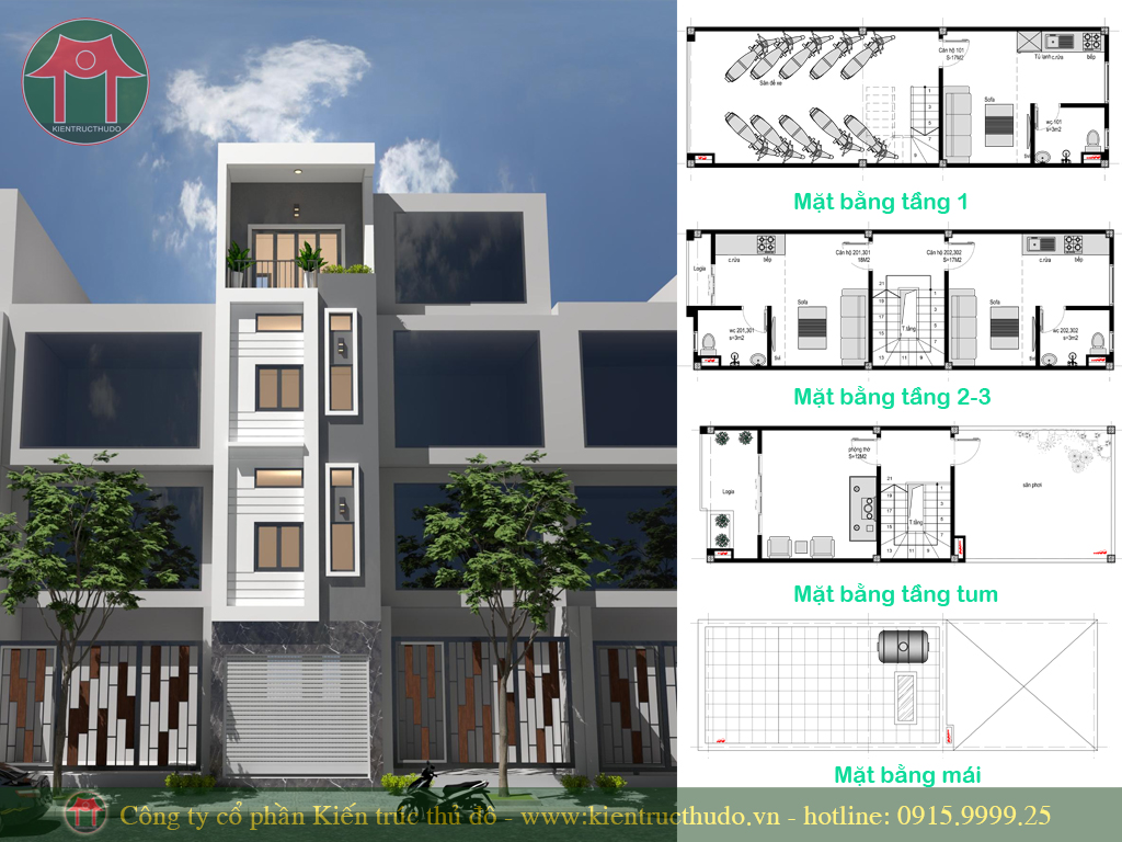 Thiết kế căn hộ cho thuê - kích thước 4x12m 4.5 tầng - CĐT Anh Quang