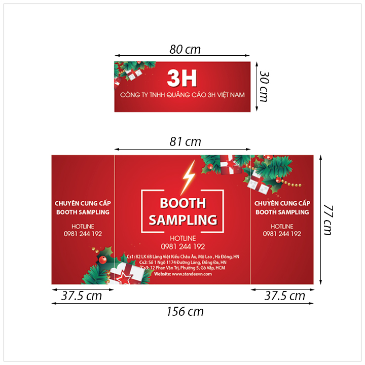 kích thước thiết kế của booth sampling