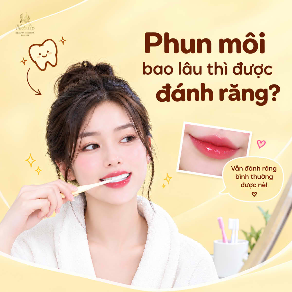 phun môi đánh răng