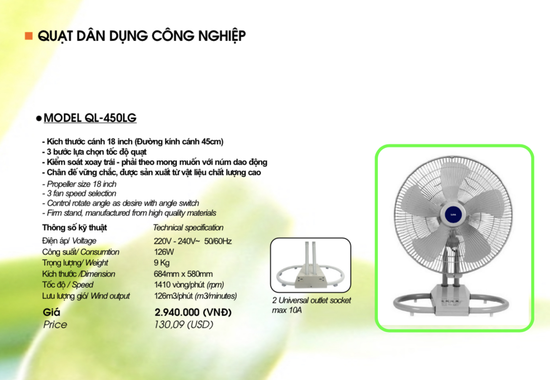 Quạt điện công nghiệp Lioa QL-450LG