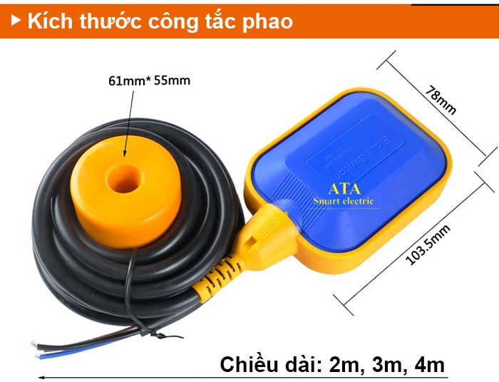 kích thước công tắc phao điện