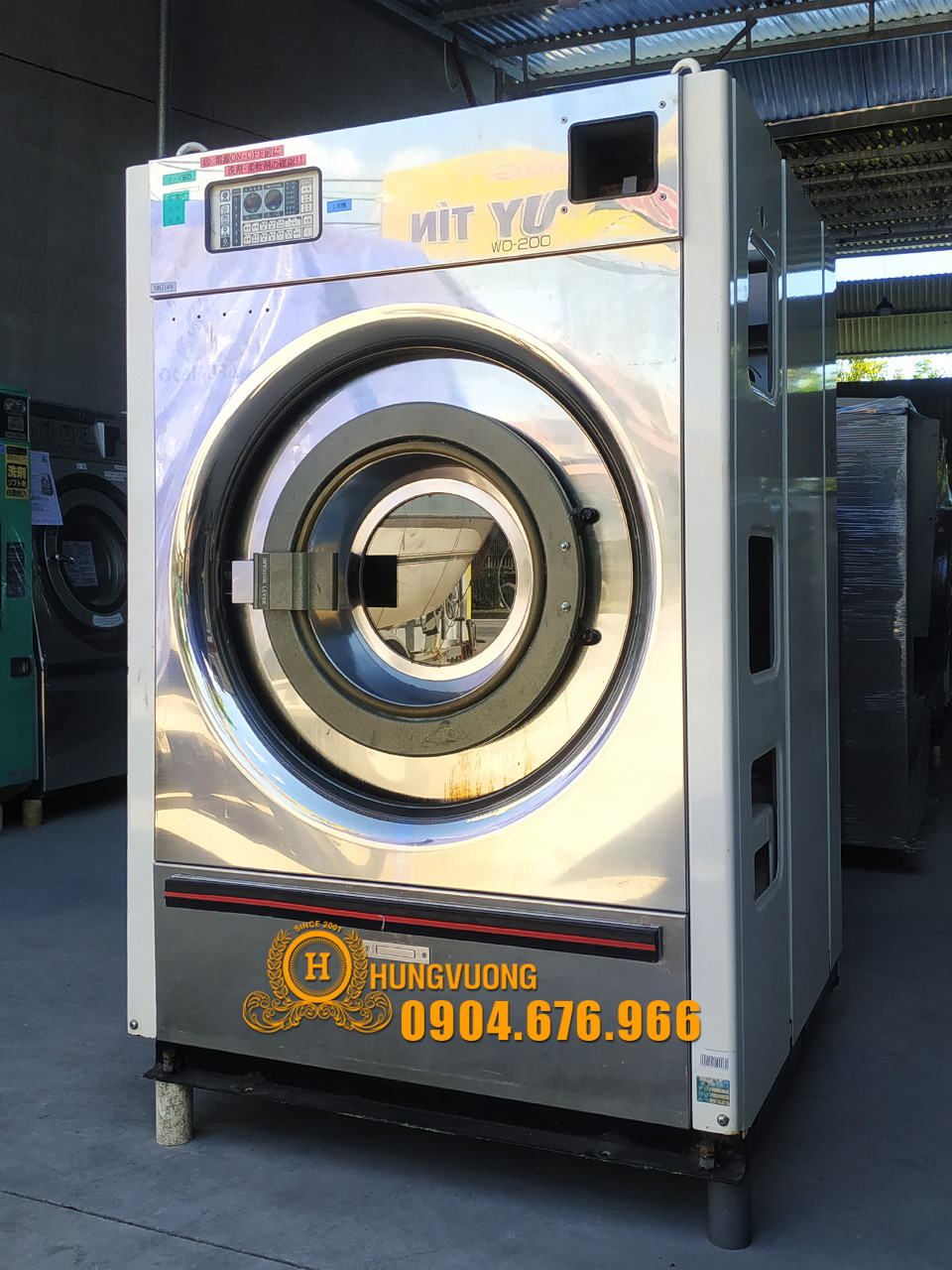 Mặt nghiêng máy giặt công nghiệp OKAMURA WO 200, 20kg, biến tần, chống rung, Nhật Bản