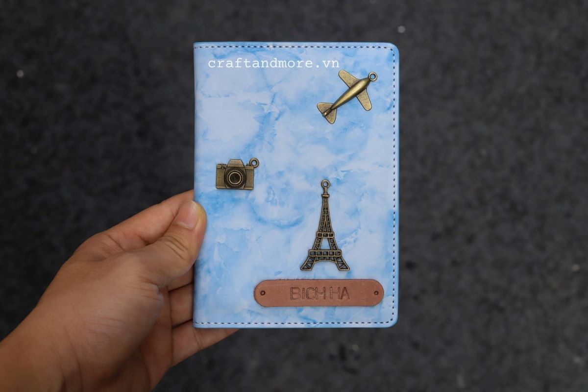 Passport case xanh blue vân đá