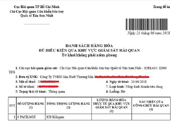 tờ khai hải quan