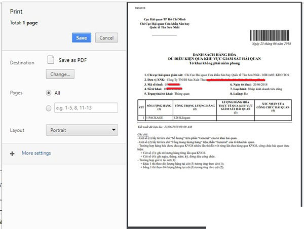 trang in mã vạch hải quan