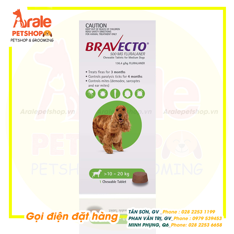 THUỐC BRAVECTO TRỊ GHẺ, VIÊM DA, VE RẬN  CHO CHÓ