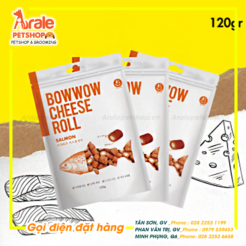 PHÔ MAI CUỘN CÁ HỒI CHO CHÓ BOWWOW